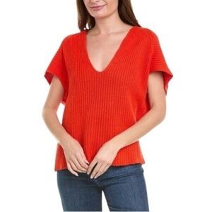 Cabi 5837 Ruby Red Pullover Short Sleeve Knit Sweater Vneck Oversized Sz L